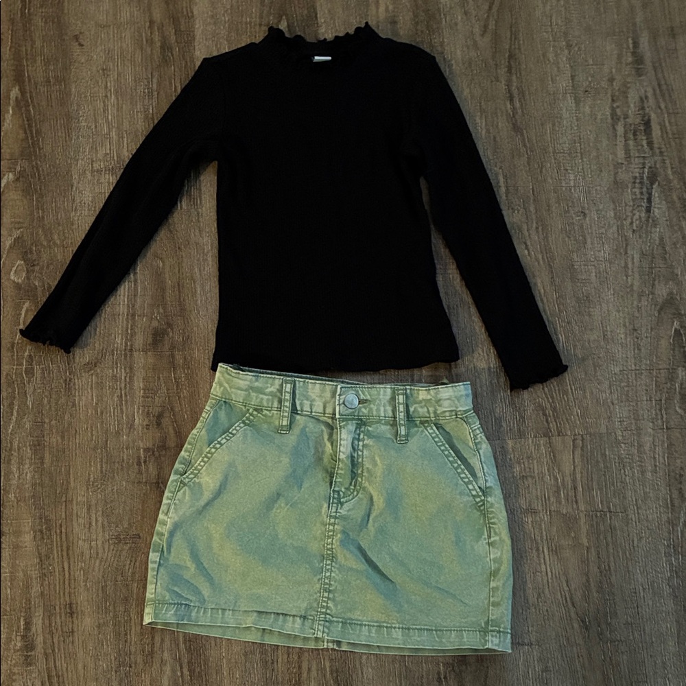 Black Long Sleeve Kids Top with skirt
